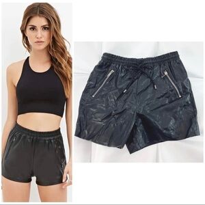 Forever 21 Womens Sz S Black Faux Leather Elastic Waist Drawstring Shorts